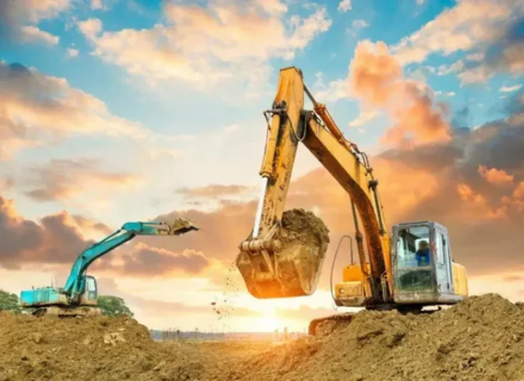 Excavator doing dirt work